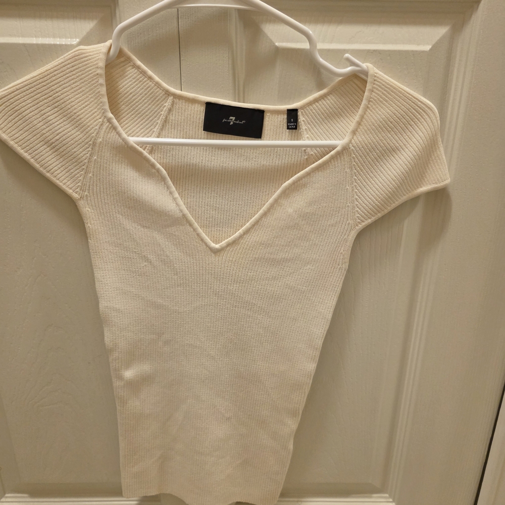 7 For All Mankind Cream Ribbed Knit Top - Picture 2 of 5